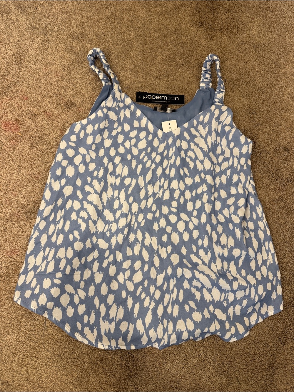 NWT Papermoon Blue and White Printed Braided-Strap Tank